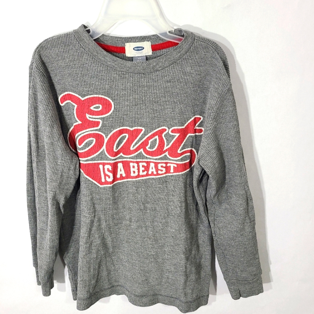 Old Navy Kids Childs Boys‎ Size 6-7 Long Sleeve Shirt Top Tee Grey Red White
